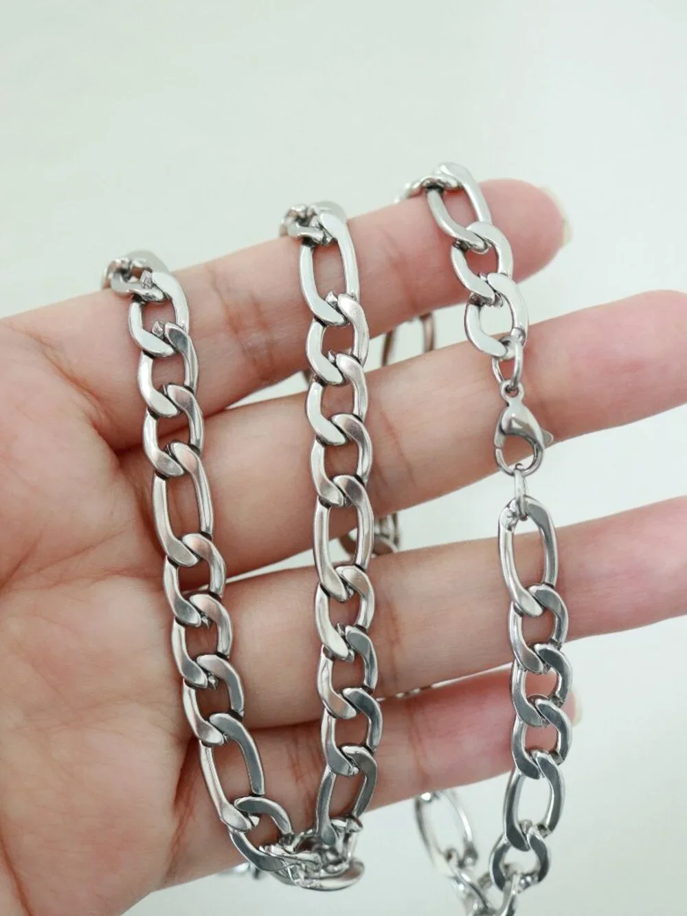 7.5mm Figaro Chain Necklace Silver Stainless Steel